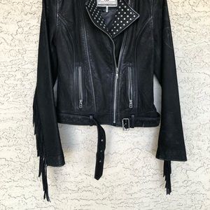 Suede leather fringe biker jacket